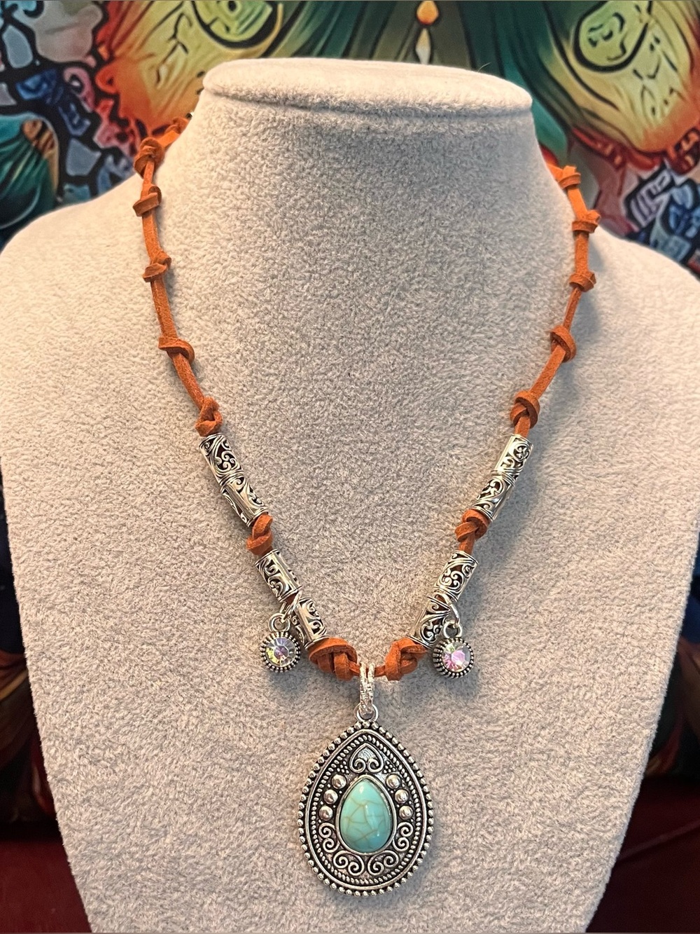 Bohemian Suede Corded “Desert Moon”  Rose Handmade Necklace